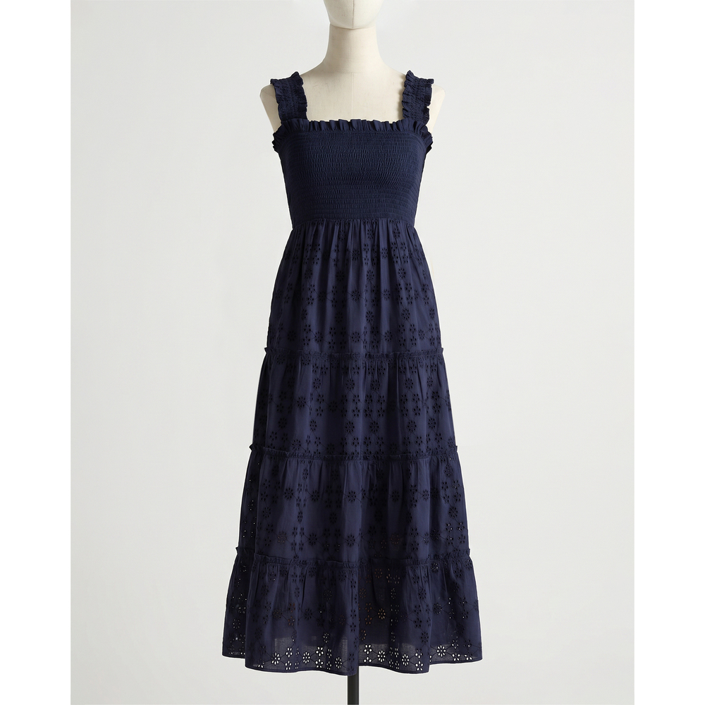 100% Organic Cotton Eyelet Smocked Midi Dress